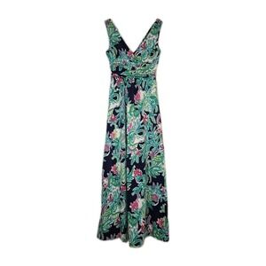Lilly Pulitzer Sloane Maxi Dress Navy Teal Pink Floral Trunk Show Print Size XS
